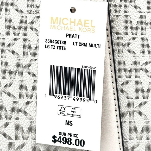 Michael Kors Pratt Large Signature Logo Tote Bag Light Cream Multi - Picture 11 of 11